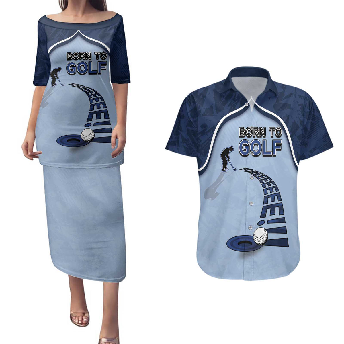 Golf Couples Matching Puletasi and Hawaiian Shirt Sporty Style Navy - Wonder Print Shop