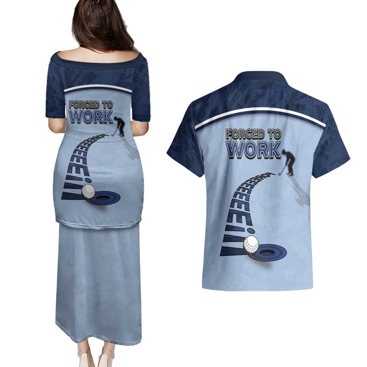 Golf Couples Matching Puletasi and Hawaiian Shirt Sporty Style Navy - Wonder Print Shop