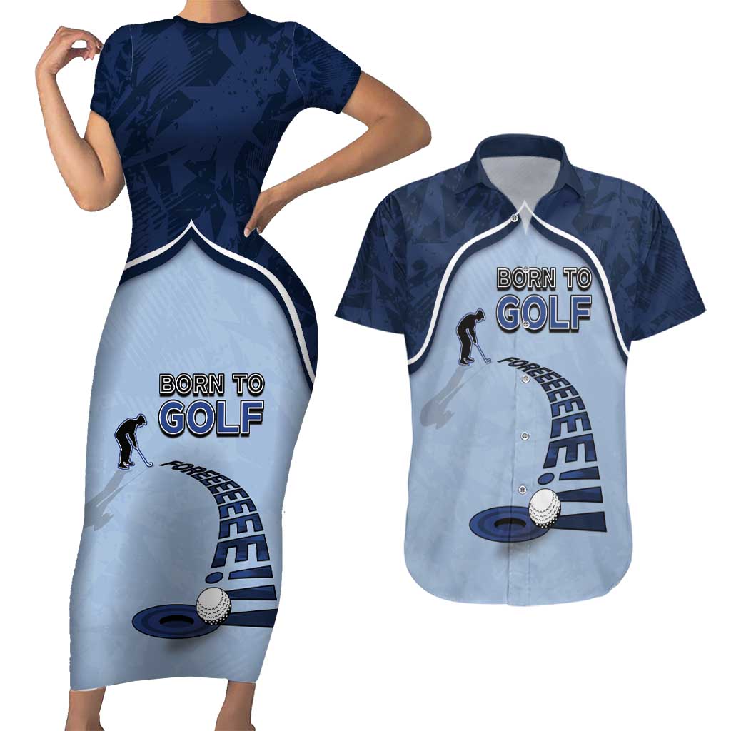 Golf Couples Matching Short Sleeve Bodycon Dress and Hawaiian Shirt Sporty Style Navy - Wonder Print Shop