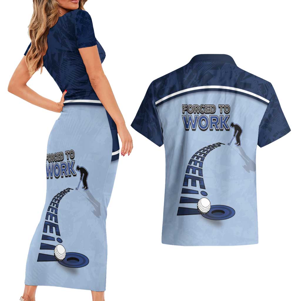 Golf Couples Matching Short Sleeve Bodycon Dress and Hawaiian Shirt Sporty Style Navy - Wonder Print Shop