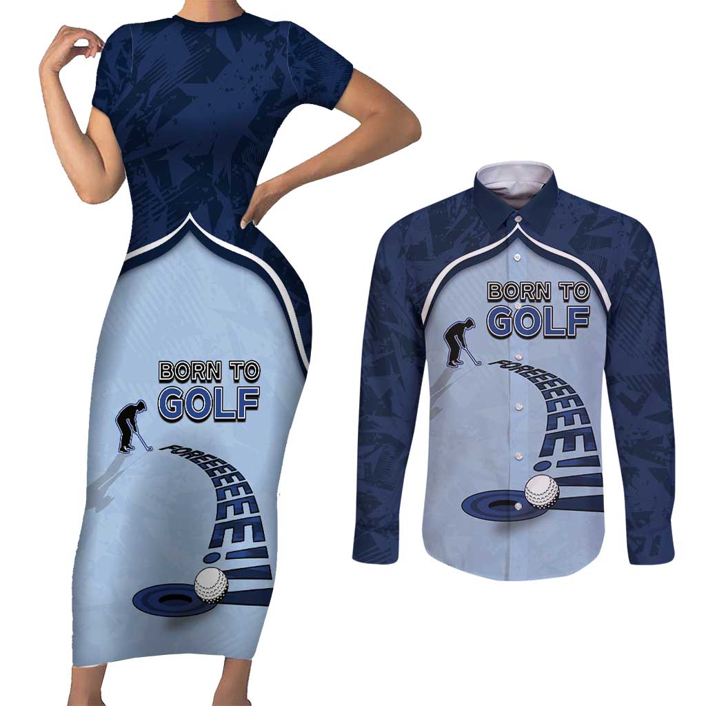 Golf Couples Matching Short Sleeve Bodycon Dress and Long Sleeve Button Shirt Sporty Style Navy - Wonder Print Shop