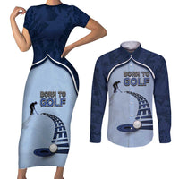 Golf Couples Matching Short Sleeve Bodycon Dress and Long Sleeve Button Shirt Sporty Style Navy - Wonder Print Shop