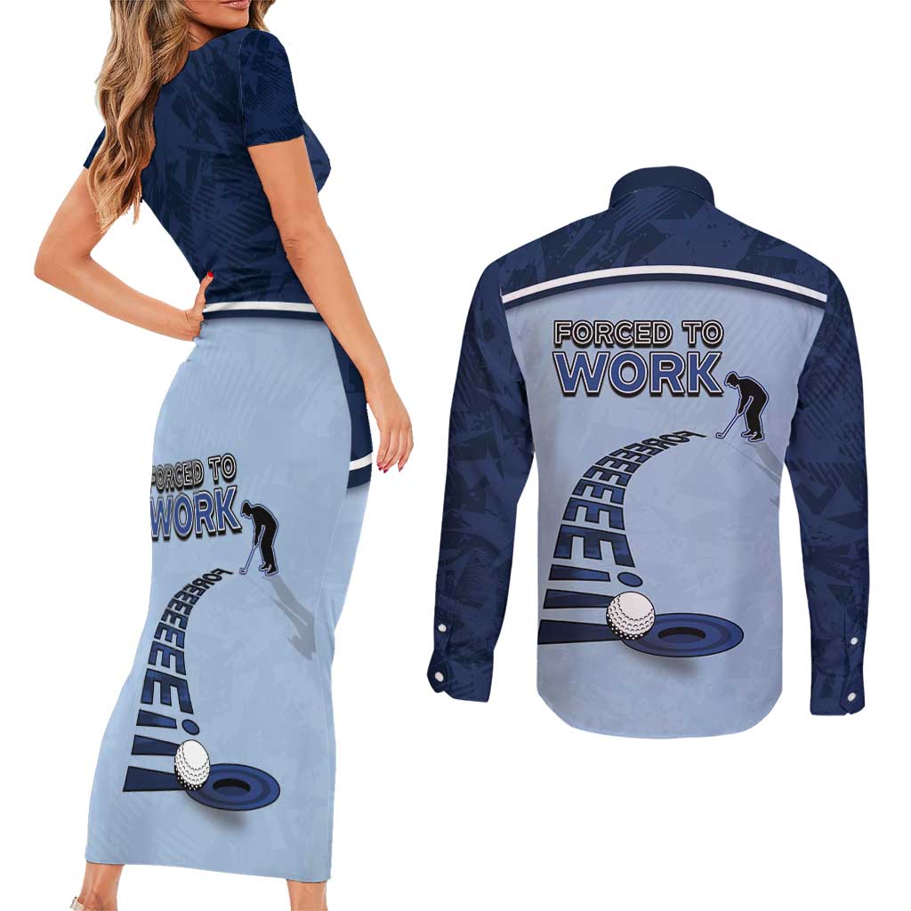 Golf Couples Matching Short Sleeve Bodycon Dress and Long Sleeve Button Shirt Sporty Style Navy - Wonder Print Shop