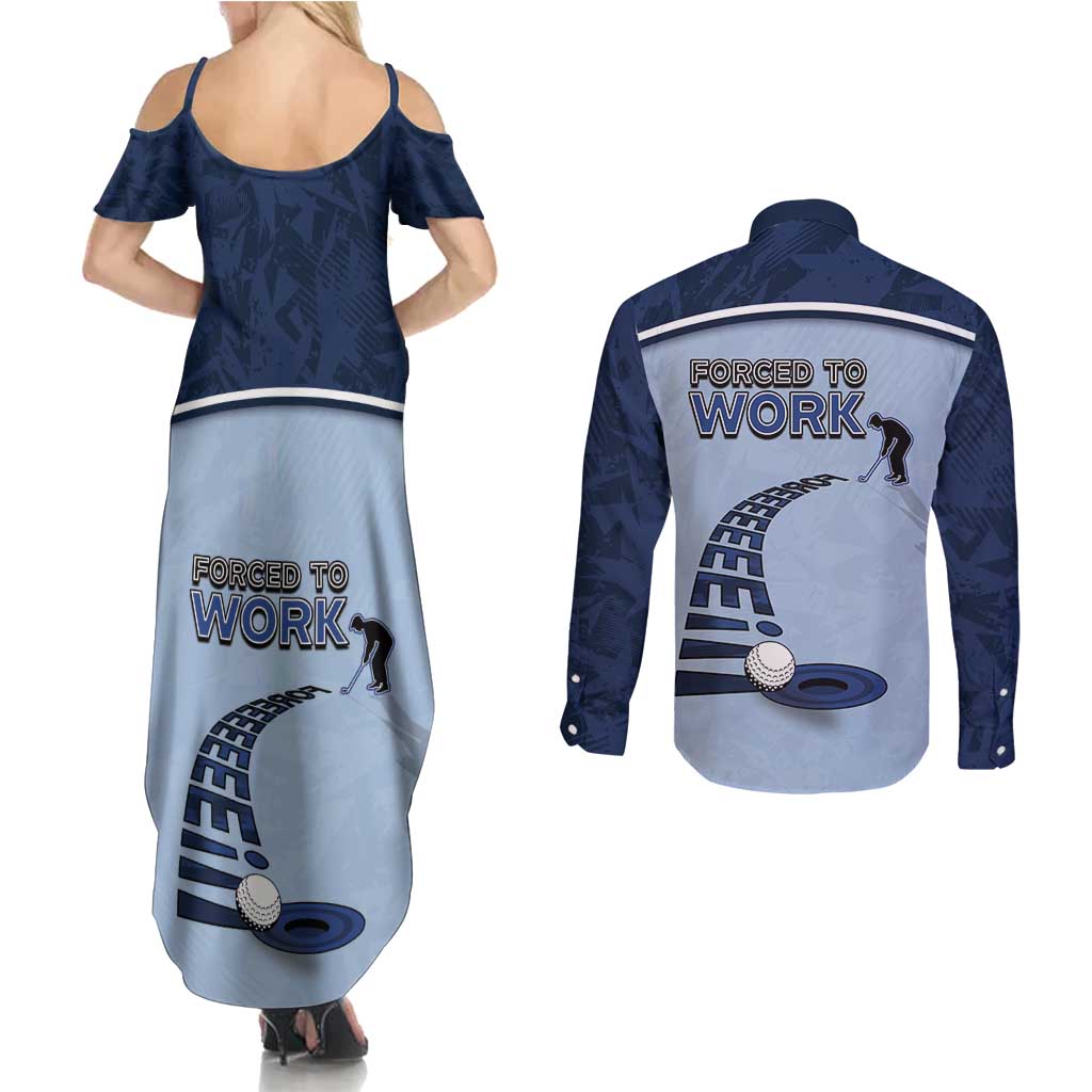 Golf Couples Matching Summer Maxi Dress and Long Sleeve Button Shirt Sporty Style Navy - Wonder Print Shop