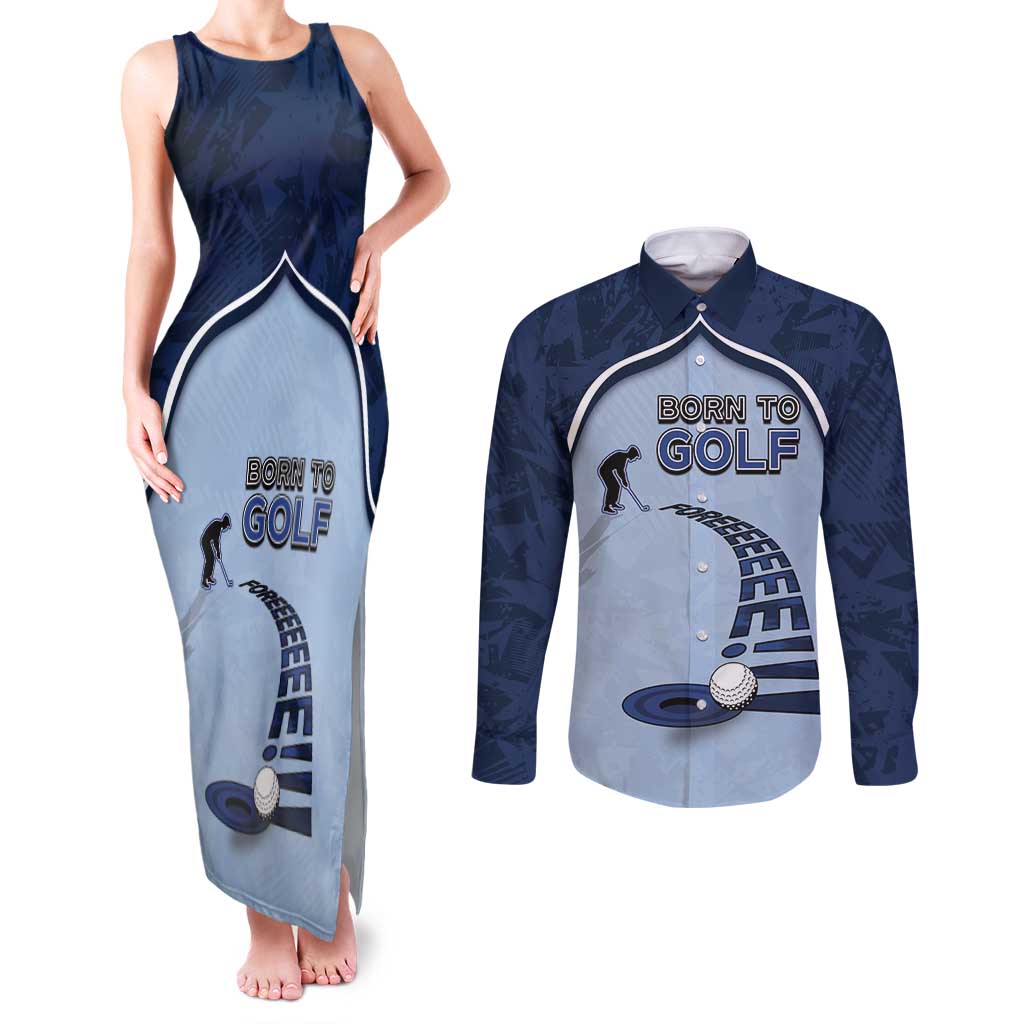 Golf Couples Matching Tank Maxi Dress and Long Sleeve Button Shirt Sporty Style Navy - Wonder Print Shop