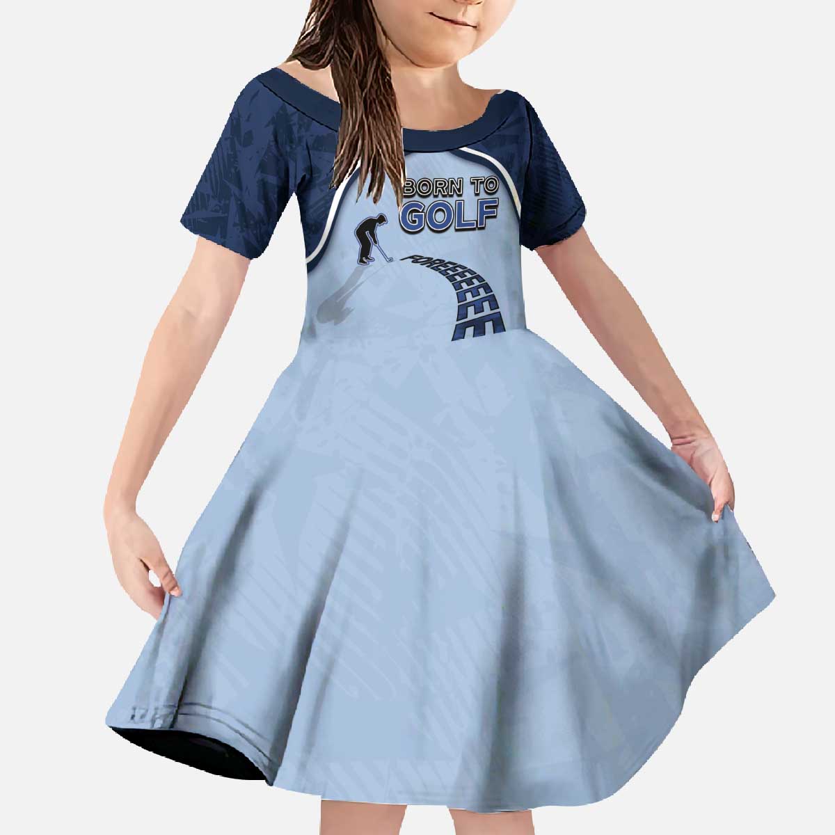 Golf Family Matching Off The Shoulder Long Sleeve Dress and Hawaiian Shirt Sporty Style Navy - Wonder Print Shop