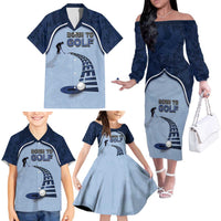 Golf Family Matching Off The Shoulder Long Sleeve Dress and Hawaiian Shirt Sporty Style Navy - Wonder Print Shop