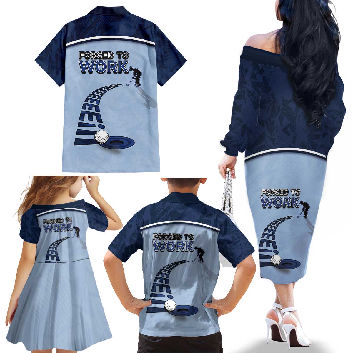 Golf Family Matching Off The Shoulder Long Sleeve Dress and Hawaiian Shirt Sporty Style Navy - Wonder Print Shop