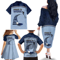 Golf Family Matching Off The Shoulder Long Sleeve Dress and Hawaiian Shirt Sporty Style Navy - Wonder Print Shop