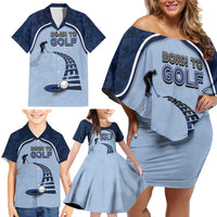Golf Family Matching Off Shoulder Short Dress and Hawaiian Shirt Sporty Style Navy - Wonder Print Shop