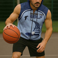 Golf Sleeveless Zip Hoodie Sporty Style Navy - Wonder Print Shop