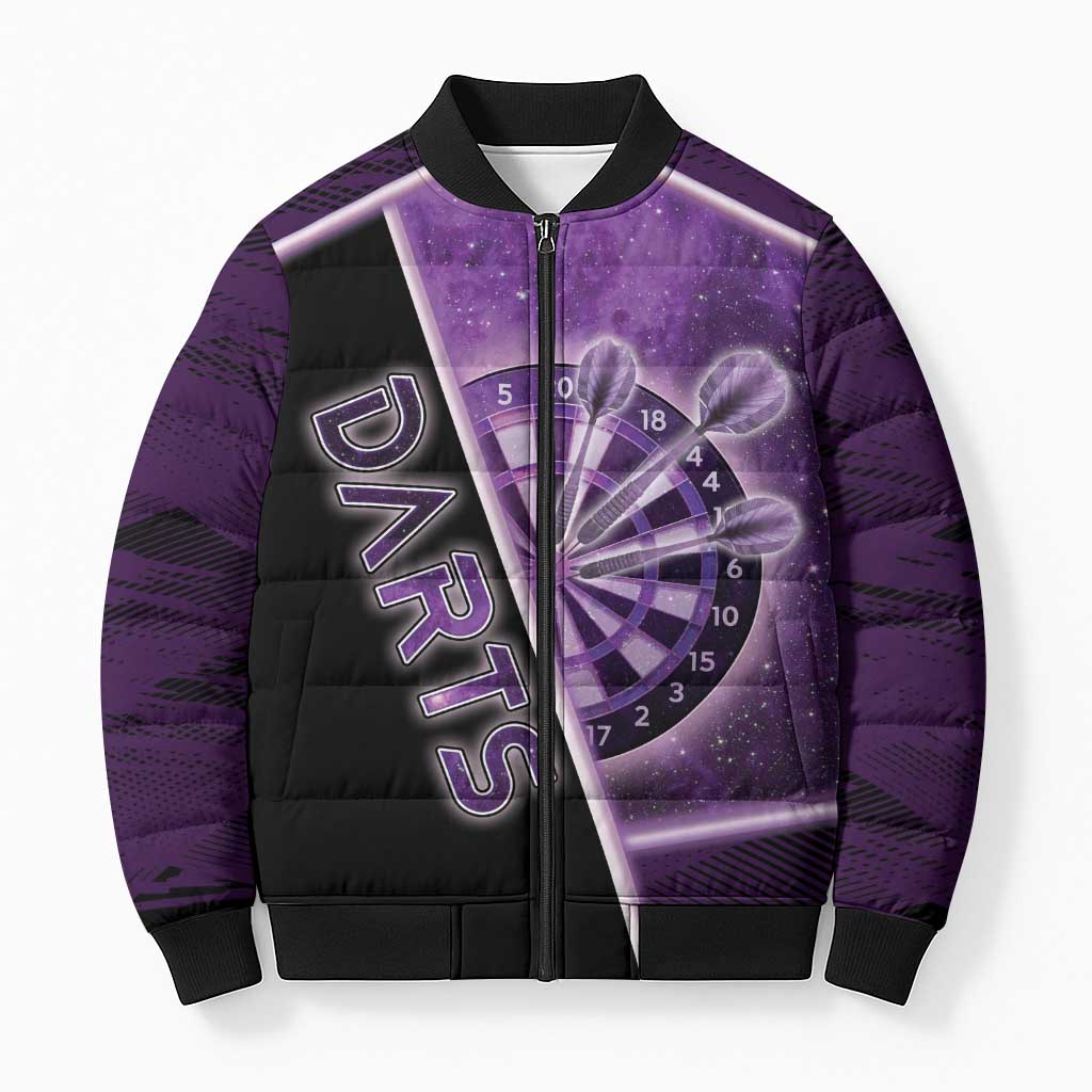 Personalized Darts Bomber Puffer Jacket Galaxy Style Purple - Wonder Print Shop