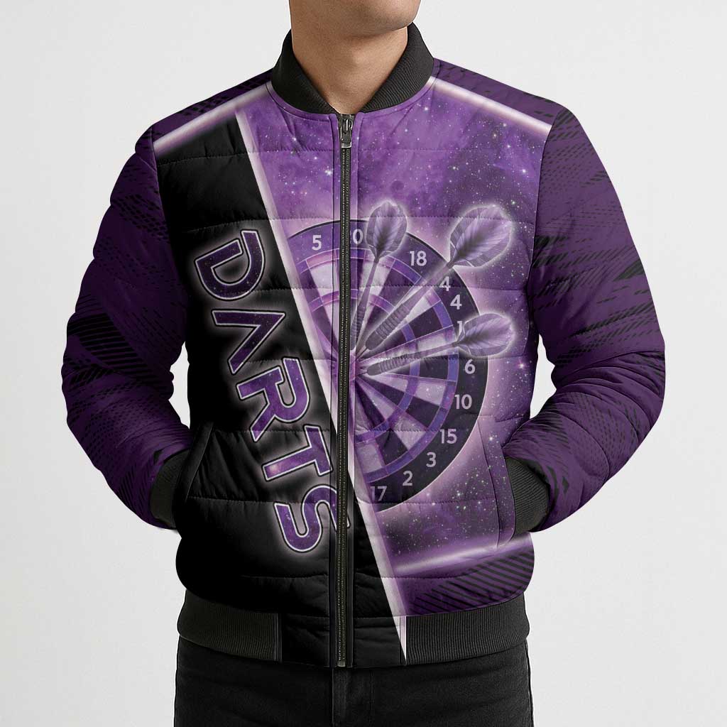 Personalized Darts Bomber Puffer Jacket Galaxy Style Purple - Wonder Print Shop