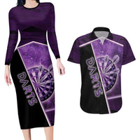 Personalized Darts Couples Matching Long Sleeve Bodycon Dress and Hawaiian Shirt Galaxy Style Purple - Wonder Print Shop