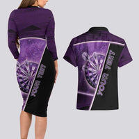 Personalized Darts Couples Matching Long Sleeve Bodycon Dress and Hawaiian Shirt Galaxy Style Purple - Wonder Print Shop