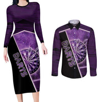 Personalized Darts Couples Matching Long Sleeve Bodycon Dress and Long Sleeve Button Shirt Galaxy Style Purple - Wonder Print Shop