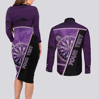 Personalized Darts Couples Matching Long Sleeve Bodycon Dress and Long Sleeve Button Shirt Galaxy Style Purple - Wonder Print Shop