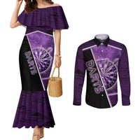 Personalized Darts Couples Matching Mermaid Dress and Long Sleeve Button Shirt Galaxy Style Purple - Wonder Print Shop