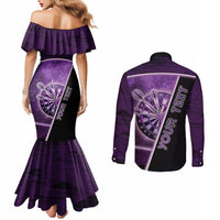 Personalized Darts Couples Matching Mermaid Dress and Long Sleeve Button Shirt Galaxy Style Purple - Wonder Print Shop