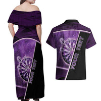 Personalized Darts Couples Matching Off Shoulder Maxi Dress and Hawaiian Shirt Galaxy Style Purple - Wonder Print Shop