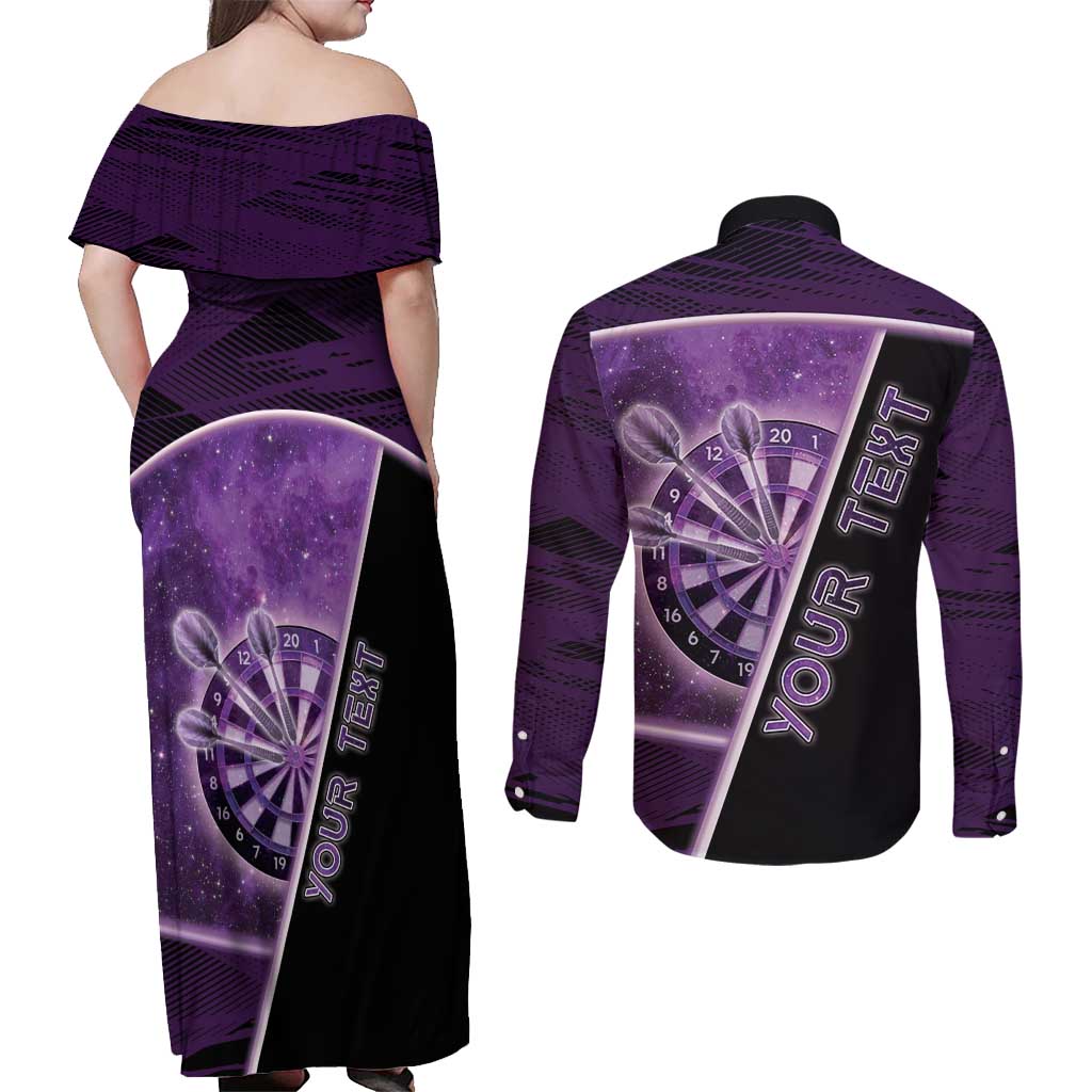Personalized Darts Couples Matching Off Shoulder Maxi Dress and Long Sleeve Button Shirt Galaxy Style Purple - Wonder Print Shop