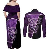 Personalized Darts Couples Matching Off Shoulder Maxi Dress and Long Sleeve Button Shirt Galaxy Style Purple - Wonder Print Shop