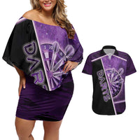 Personalized Darts Couples Matching Off Shoulder Short Dress and Hawaiian Shirt Galaxy Style Purple - Wonder Print Shop