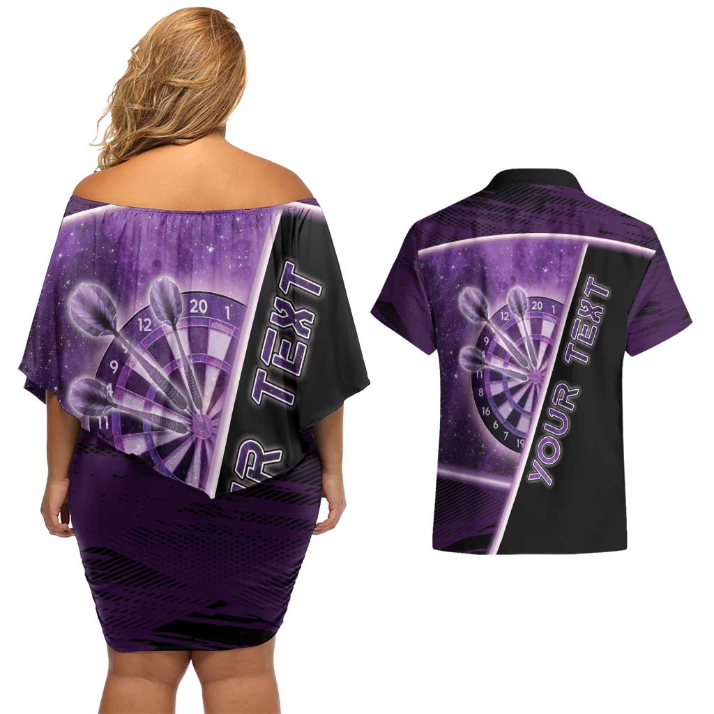 Personalized Darts Couples Matching Off Shoulder Short Dress and Hawaiian Shirt Galaxy Style Purple - Wonder Print Shop