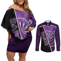 Personalized Darts Couples Matching Off Shoulder Short Dress and Long Sleeve Button Shirt Galaxy Style Purple - Wonder Print Shop