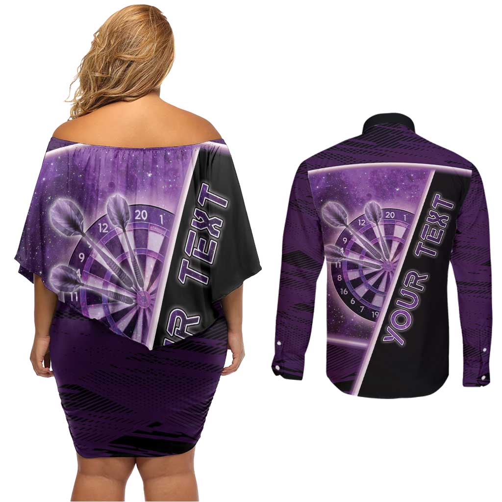 Personalized Darts Couples Matching Off Shoulder Short Dress and Long Sleeve Button Shirt Galaxy Style Purple - Wonder Print Shop