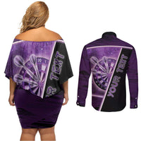 Personalized Darts Couples Matching Off Shoulder Short Dress and Long Sleeve Button Shirt Galaxy Style Purple - Wonder Print Shop
