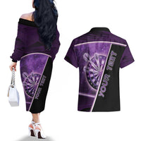 Personalized Darts Couples Matching Off The Shoulder Long Sleeve Dress and Hawaiian Shirt Galaxy Style Purple - Wonder Print Shop