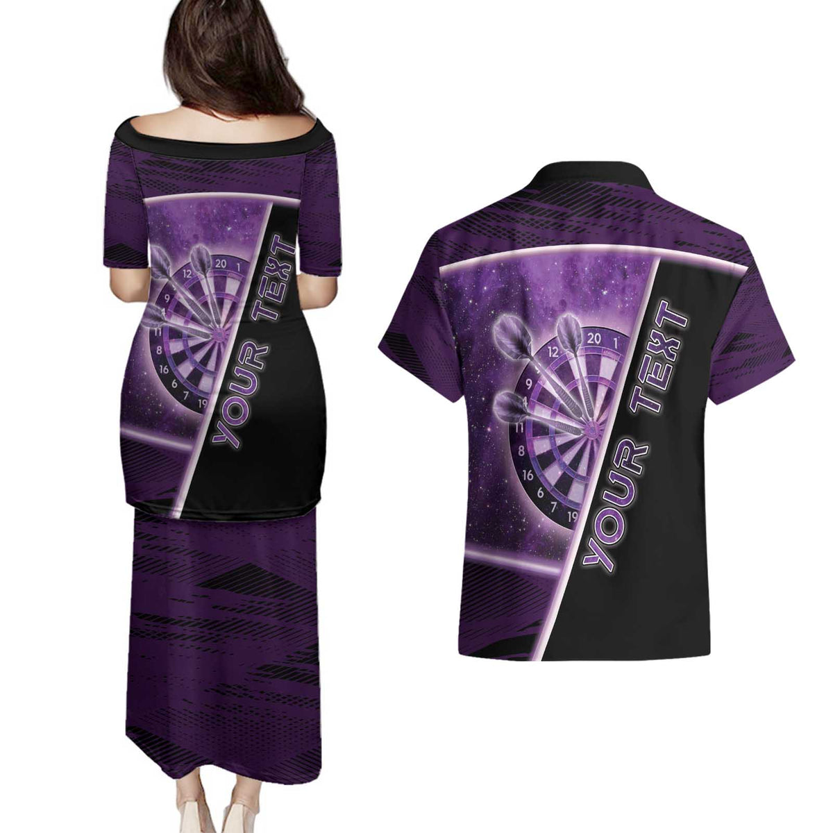 Personalized Darts Couples Matching Puletasi and Hawaiian Shirt Galaxy Style Purple - Wonder Print Shop