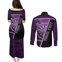 Personalized Darts Couples Matching Puletasi and Long Sleeve Button Shirt Galaxy Style Purple - Wonder Print Shop
