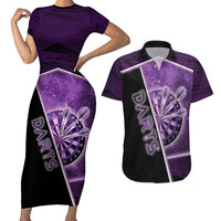 Personalized Darts Couples Matching Short Sleeve Bodycon Dress and Hawaiian Shirt Galaxy Style Purple - Wonder Print Shop
