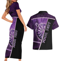 Personalized Darts Couples Matching Short Sleeve Bodycon Dress and Hawaiian Shirt Galaxy Style Purple - Wonder Print Shop