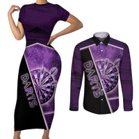 Personalized Darts Couples Matching Short Sleeve Bodycon Dress and Long Sleeve Button Shirt Galaxy Style Purple - Wonder Print Shop