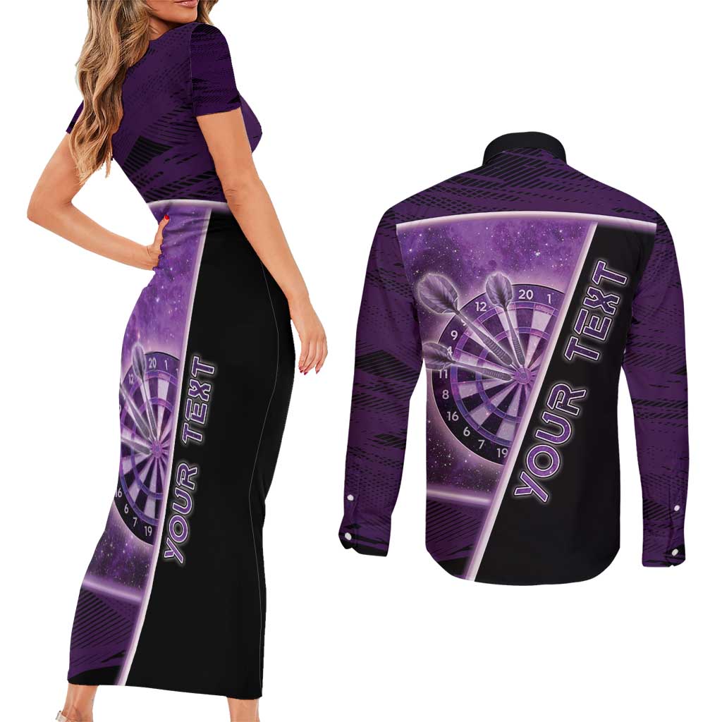 Personalized Darts Couples Matching Short Sleeve Bodycon Dress and Long Sleeve Button Shirt Galaxy Style Purple - Wonder Print Shop
