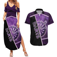 Personalized Darts Couples Matching Summer Maxi Dress and Hawaiian Shirt Galaxy Style Purple - Wonder Print Shop