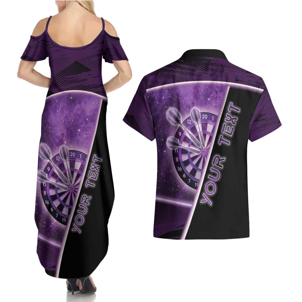 Personalized Darts Couples Matching Summer Maxi Dress and Hawaiian Shirt Galaxy Style Purple - Wonder Print Shop