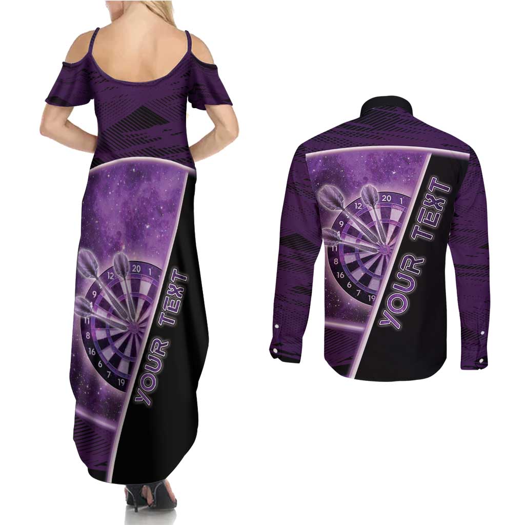 Personalized Darts Couples Matching Summer Maxi Dress and Long Sleeve Button Shirt Galaxy Style Purple - Wonder Print Shop