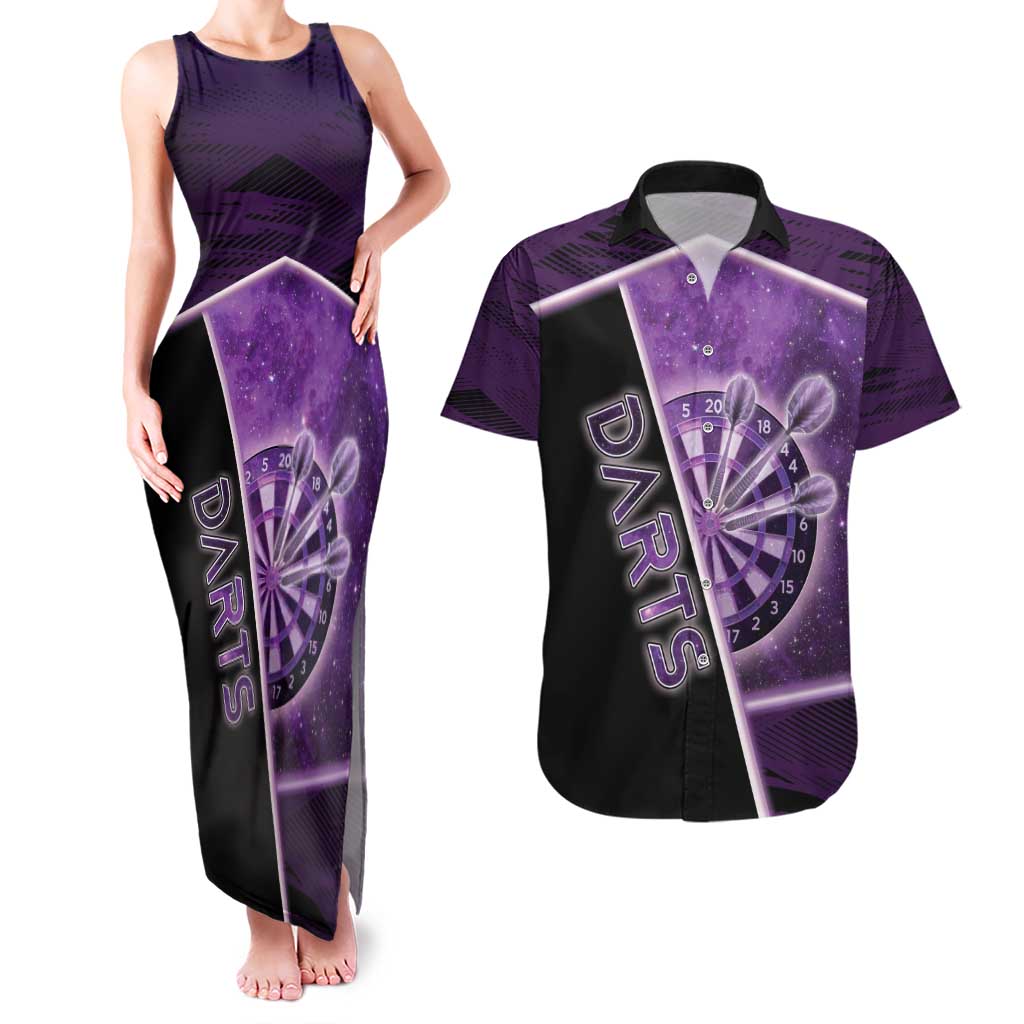 Personalized Darts Couples Matching Tank Maxi Dress and Hawaiian Shirt Galaxy Style Purple - Wonder Print Shop