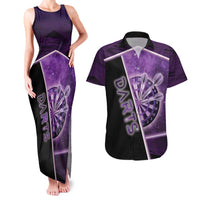 Personalized Darts Couples Matching Tank Maxi Dress and Hawaiian Shirt Galaxy Style Purple - Wonder Print Shop