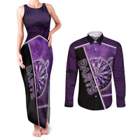 Personalized Darts Couples Matching Tank Maxi Dress and Long Sleeve Button Shirt Galaxy Style Purple - Wonder Print Shop