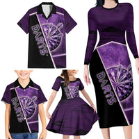 Personalized Darts Family Matching Long Sleeve Bodycon Dress and Hawaiian Shirt Galaxy Style Purple - Wonder Print Shop
