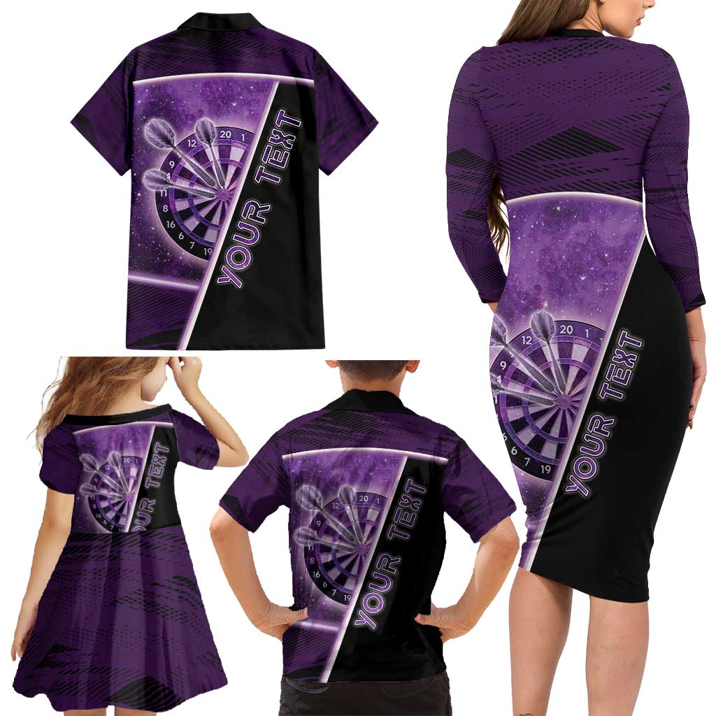 Personalized Darts Family Matching Long Sleeve Bodycon Dress and Hawaiian Shirt Galaxy Style Purple - Wonder Print Shop