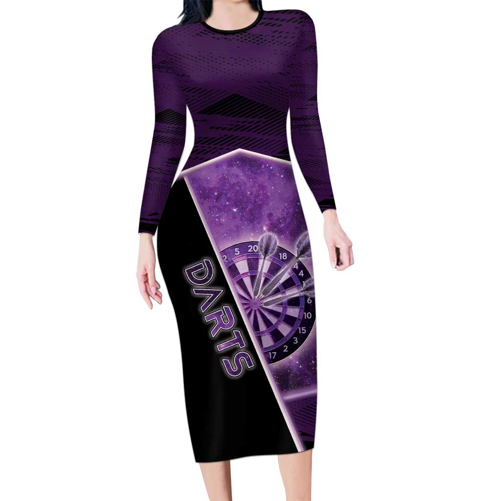 Personalized Darts Family Matching Long Sleeve Bodycon Dress and Hawaiian Shirt Galaxy Style Purple - Wonder Print Shop