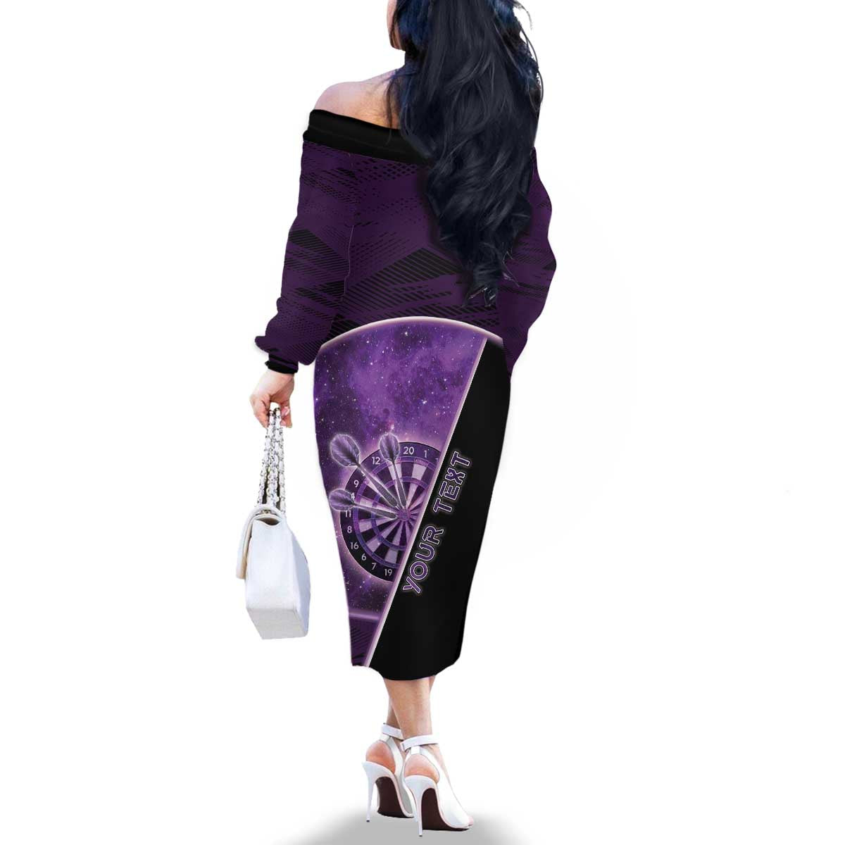 Personalized Darts Family Matching Off The Shoulder Long Sleeve Dress and Hawaiian Shirt Galaxy Style Purple - Wonder Print Shop