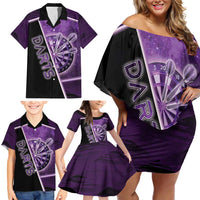Personalized Darts Family Matching Off Shoulder Short Dress and Hawaiian Shirt Galaxy Style Purple - Wonder Print Shop