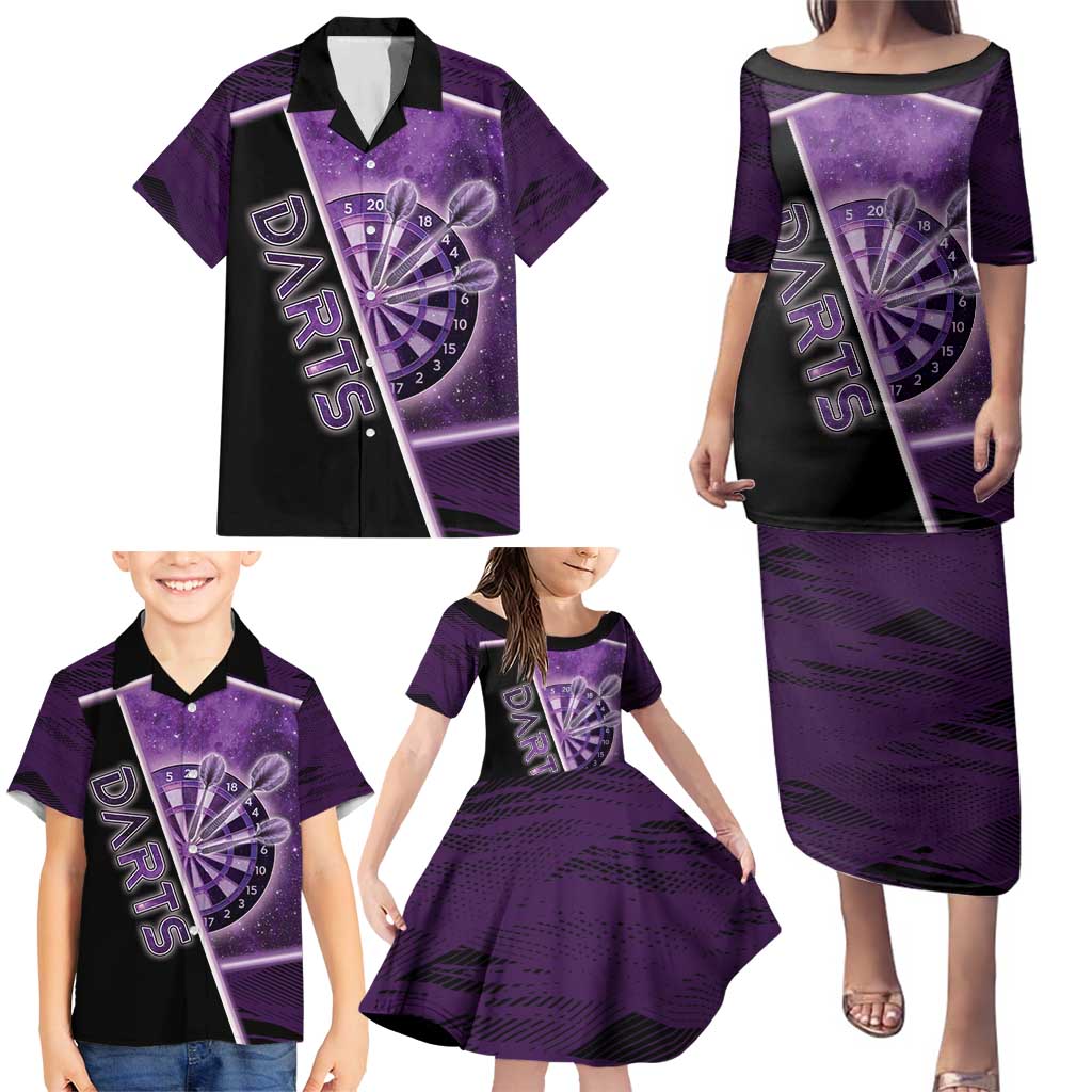 Personalized Darts Family Matching Puletasi and Hawaiian Shirt Galaxy Style Purple - Wonder Print Shop